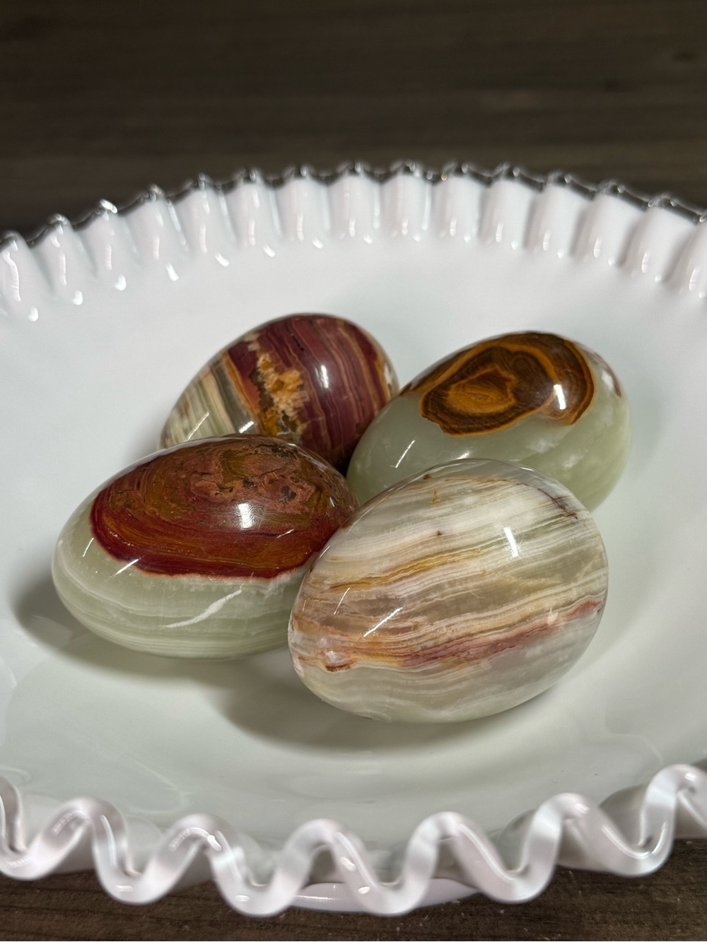 (4) Vintage 2.5” Rainbow Banded Onyx Egg Shape